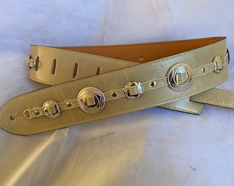 Cream Leather Concho Guitar Strap