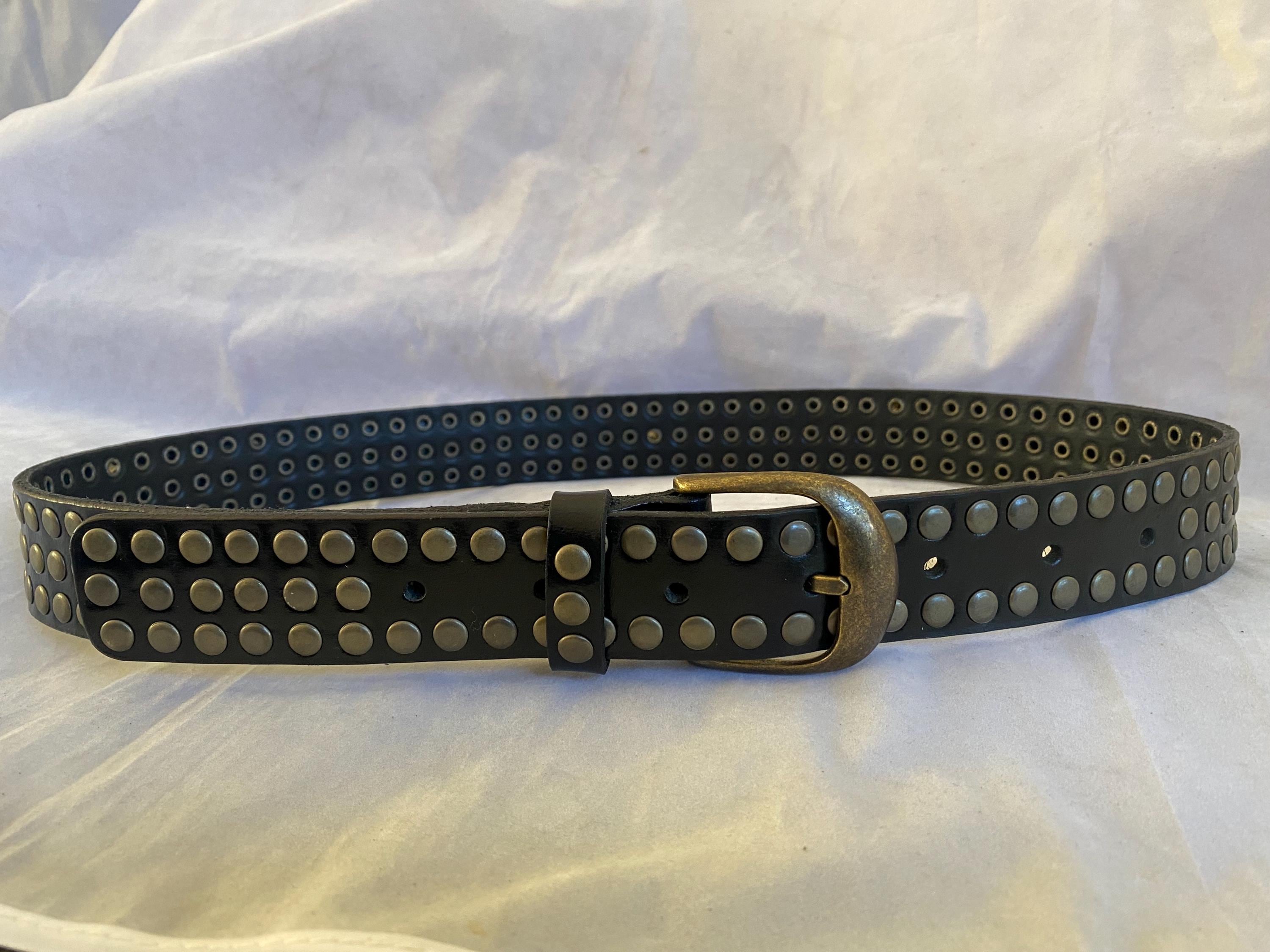Black Leather Antique Studded Belt - Etsy