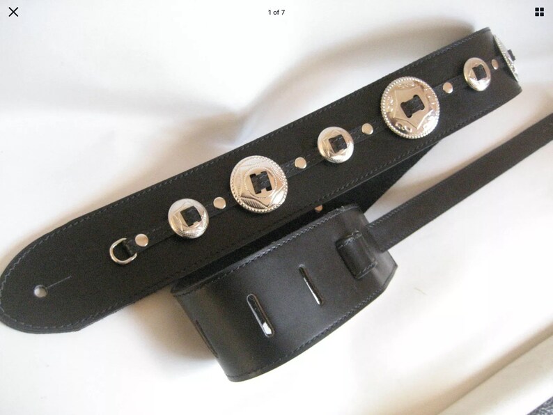 Black Leather Silver Concho Guitar Strap Etsy