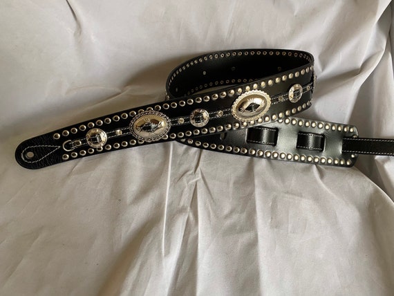 Black Leather Studded Concho Guitar Strap | Etsy