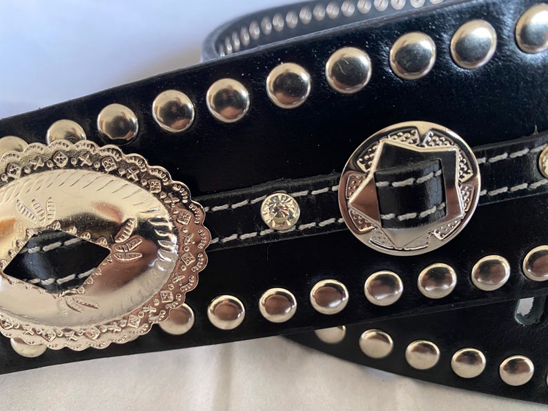 Black Leather Studded Concho Guitar Strap Etsy