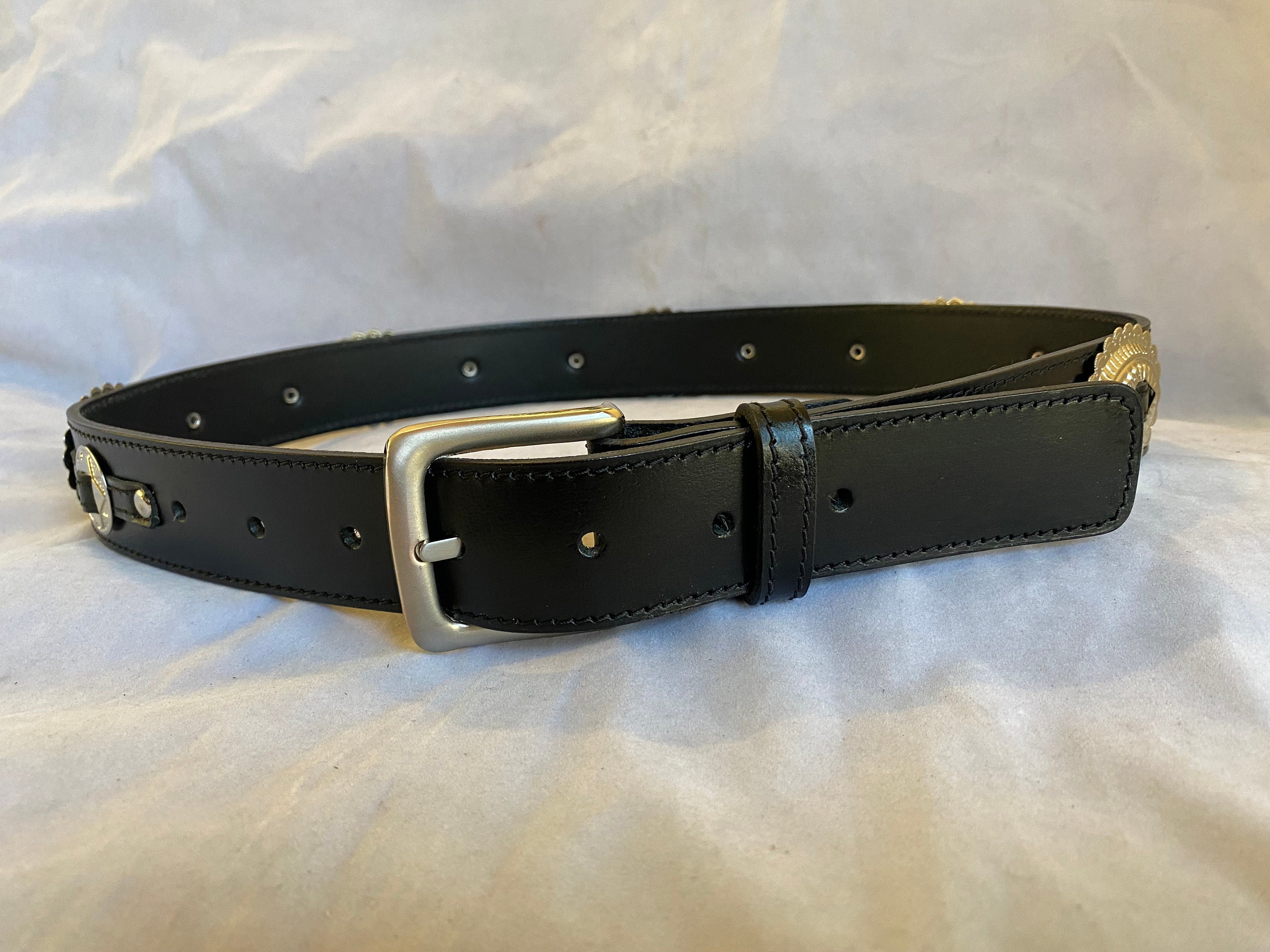 Black Leather Big Concho Western Belt - Etsy