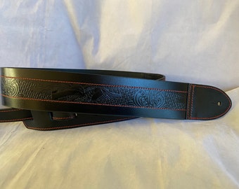 Black Leather Eagle Guitar Strap