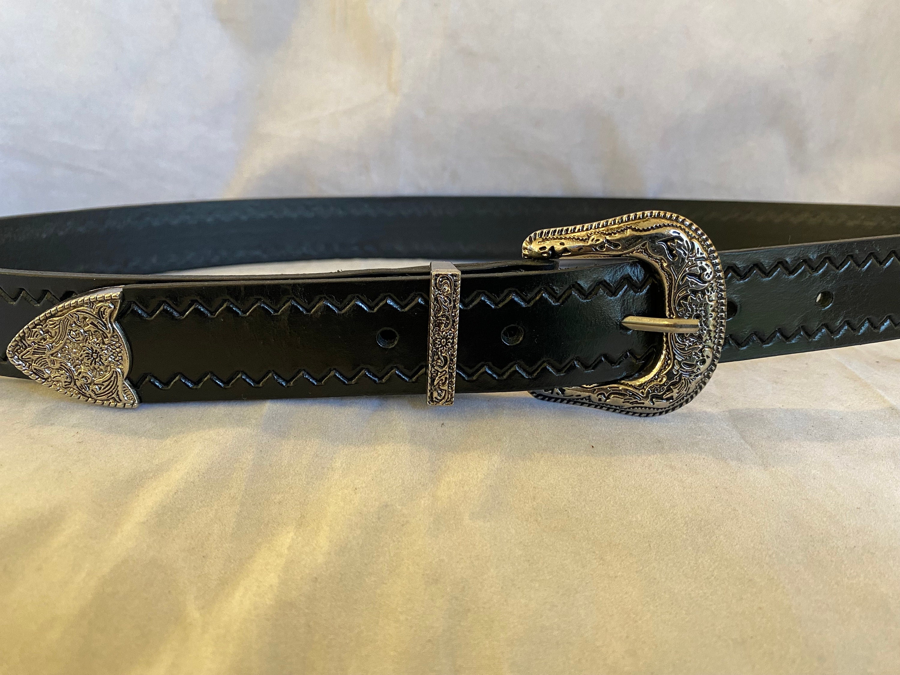 Black Leather 30mm Zig Zag Emboss Weston Style Belt - Etsy