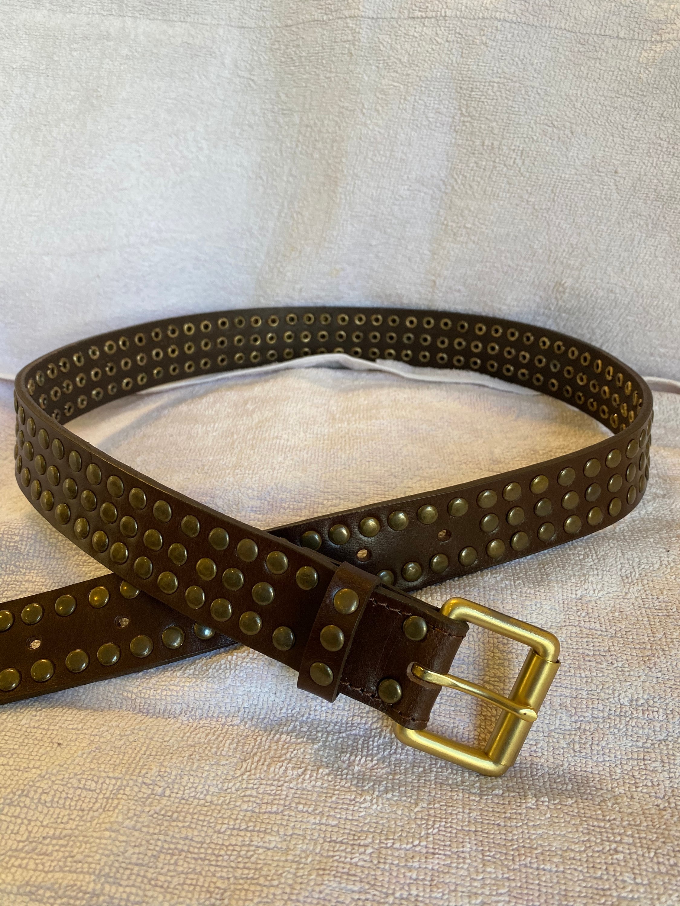 Motif Vintage Brown Studded Leather Belt Blake Brown Studded Leather Belt with Gold Hardware | Linea  main image 2