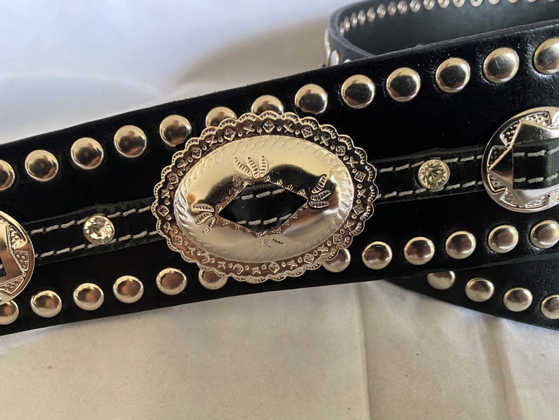 Black Leather Studded Concho Guitar Strap Etsy