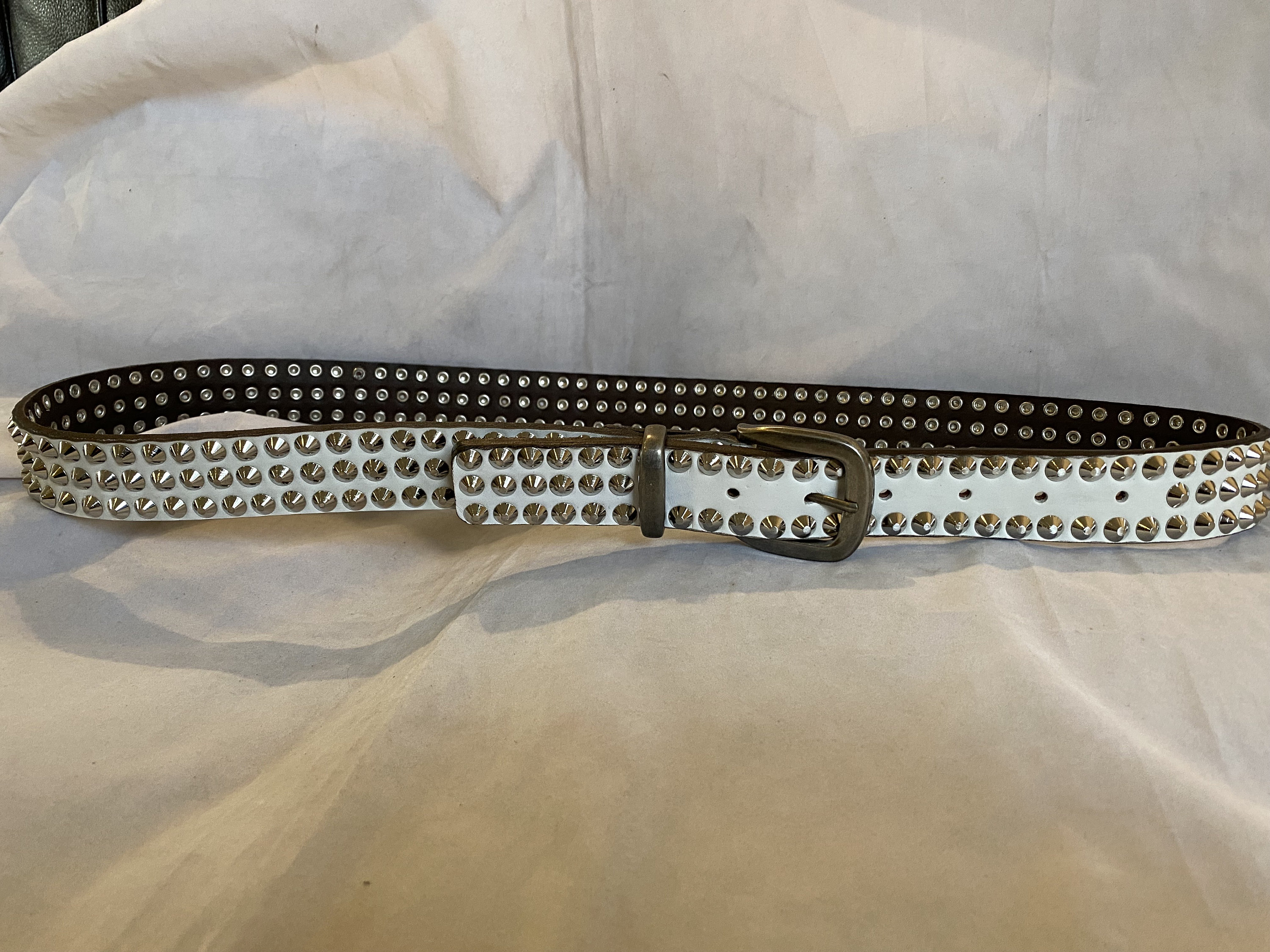 White Leather Fully Pyramid Studded Belt - Etsy India