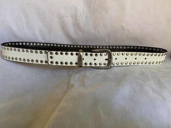 White Leather Studded Belt - Etsy