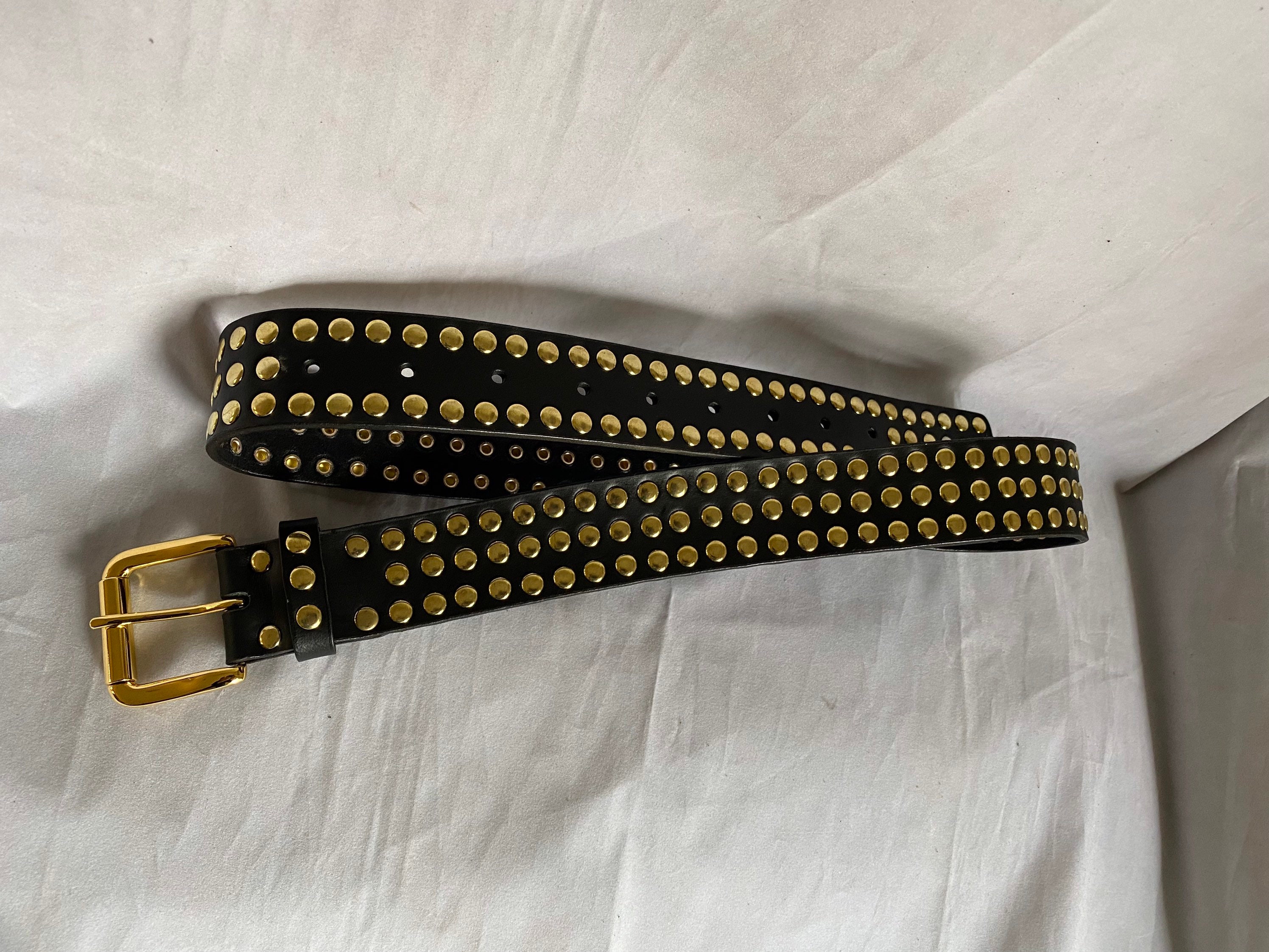 ? Linea Pelle Black Leather Studded Belt Gold Buckle Woven Sz M Boho Whimsigoth Women main image 4