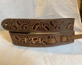 Brown leather guitar strap