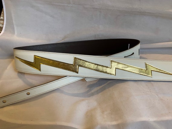 Leather White Gold Lighting Guitar Strap Etsy Australia