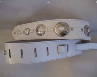 White Leather Silver Concho Guitar Strap