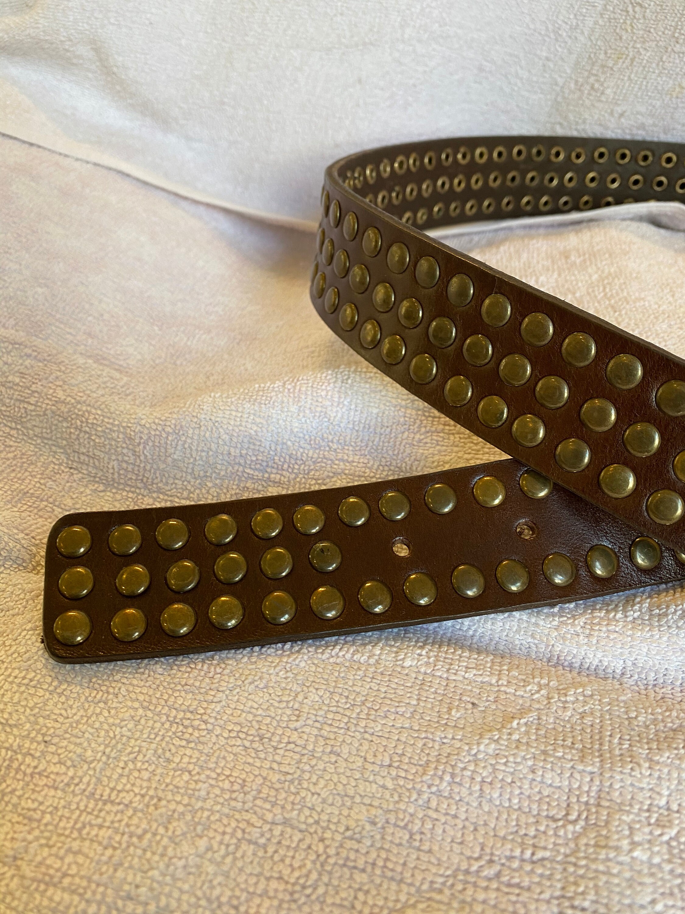 Leather Brown Antique Studded Belt - Etsy Canada