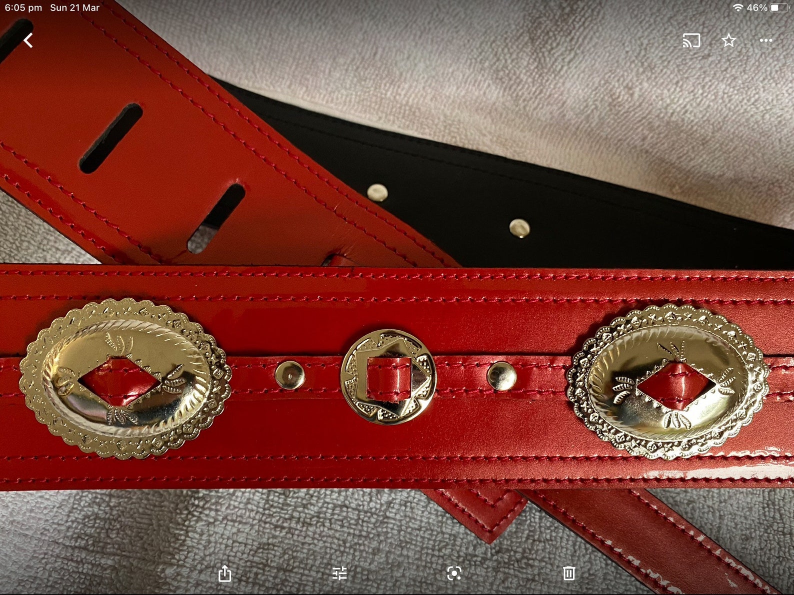 Red Hi Shine leather Concho Guitar strap Etsy