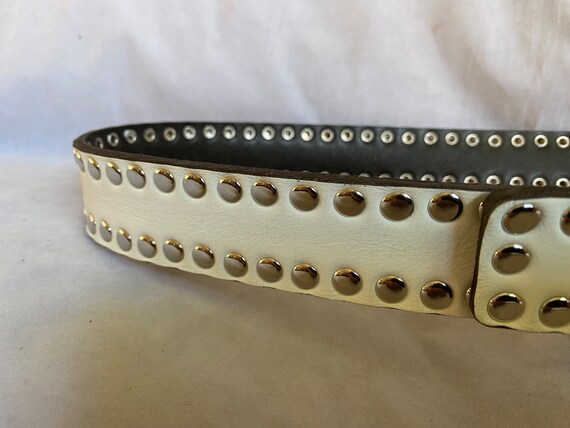White Leather Studded Belt - Etsy