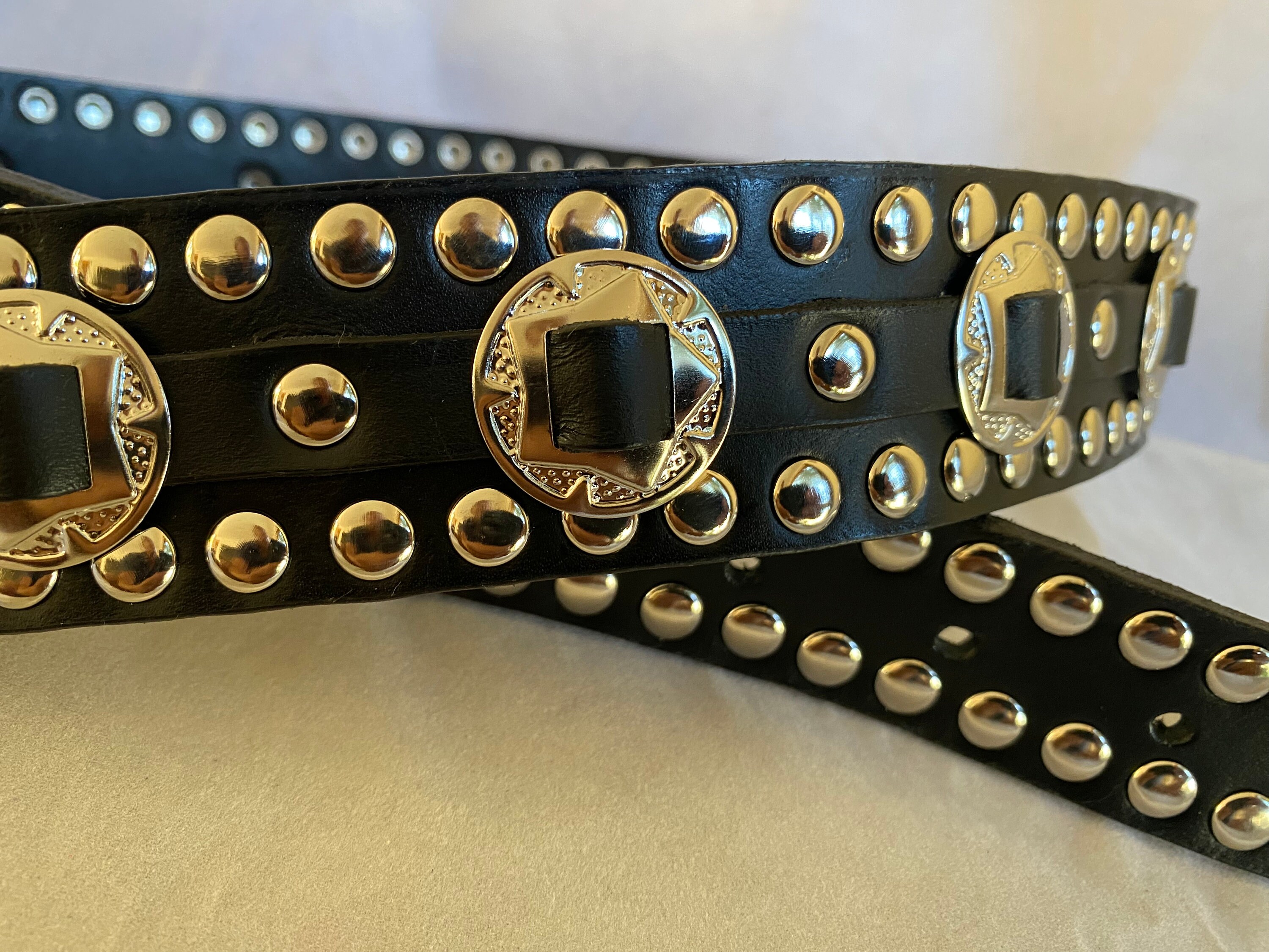 Black Leather Studded/concho Weston Belt - Etsy