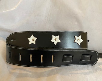 Black Leather Star Guitar Strap