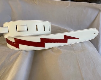White/Red lighting leather guitar strap