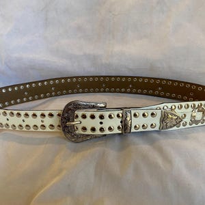 White Leather Studded/concho Weston Belt - Etsy
