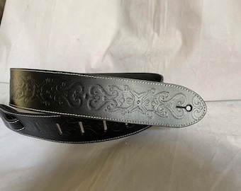 Black Leather Designer Guitar Strap