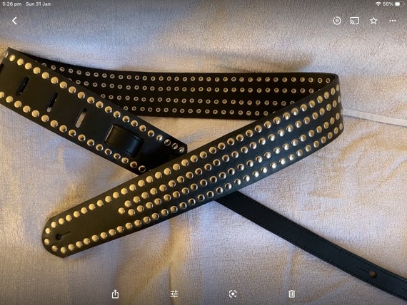 Black Leather Fully Studded Guitar Strap Etsy