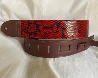 Burgundy Snake Leather Guitar Strap