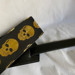 Black leather Gold Skull Guitar Strap image 5