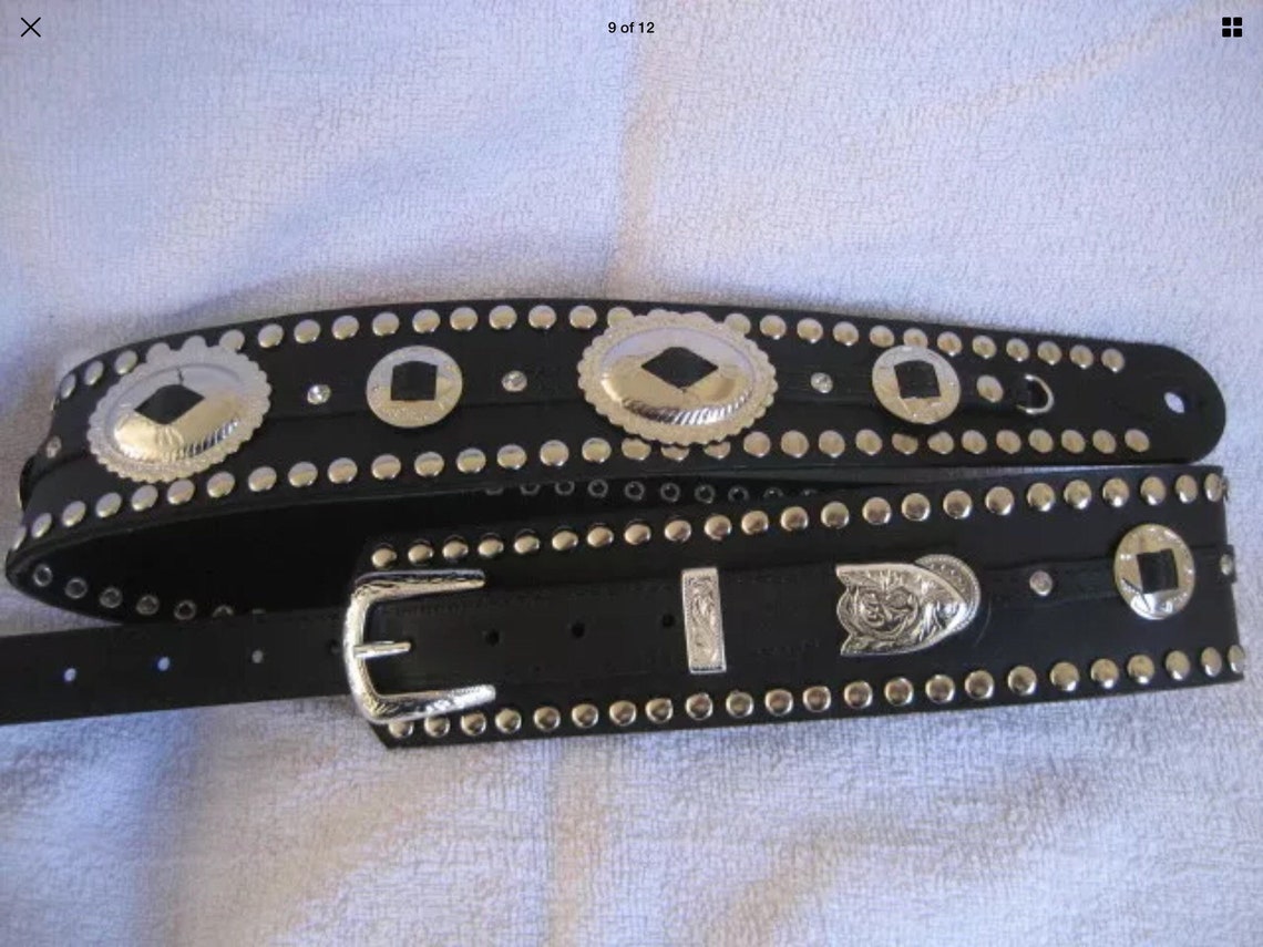 Genuine leather studded/ Concho guitar strap Etsy