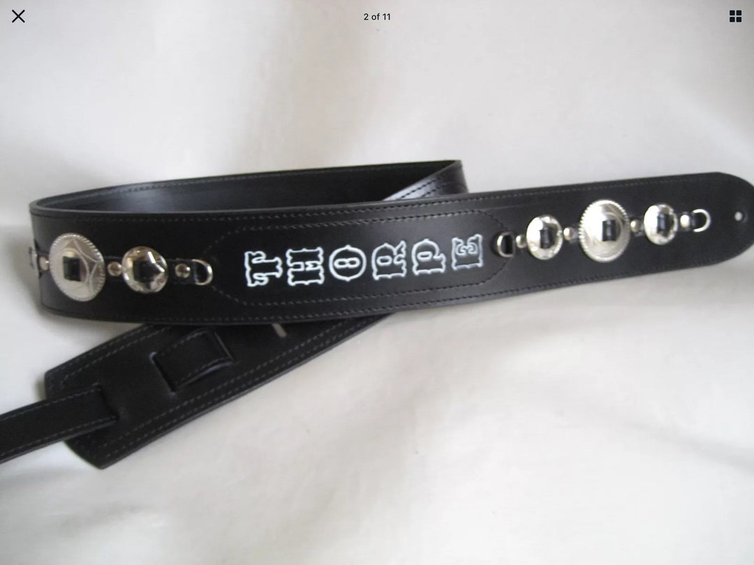 Black Leather Name Concho Guitar Strap Etsy
