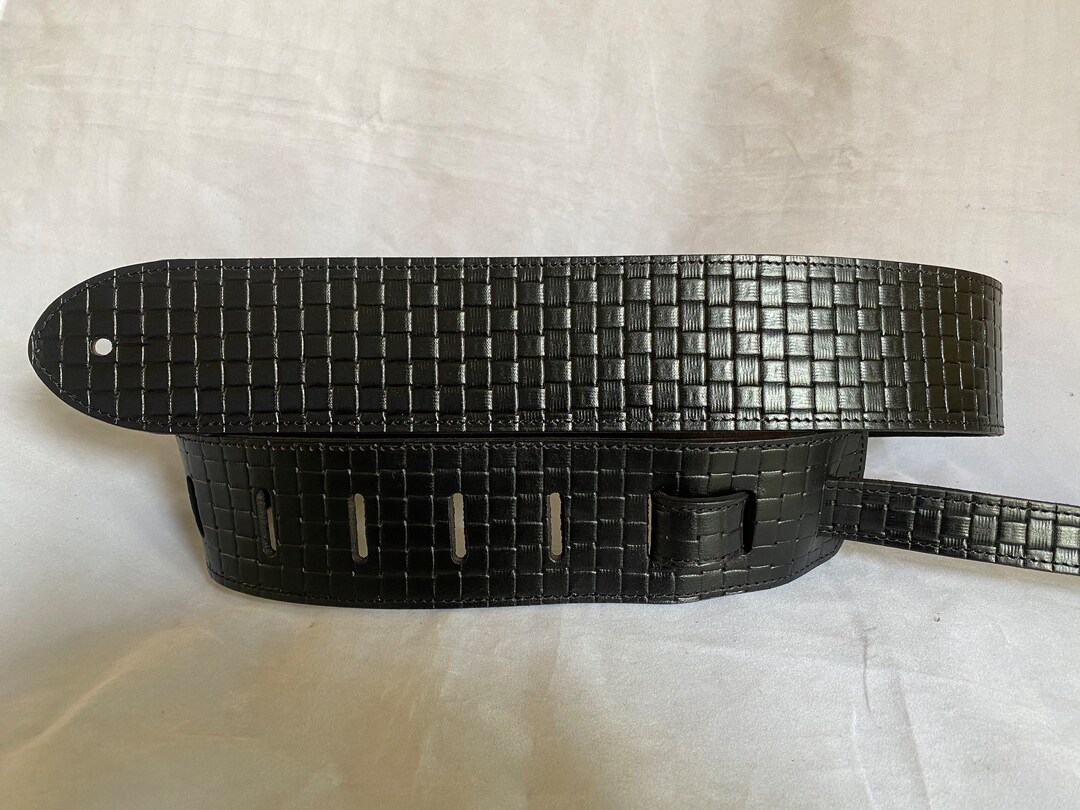 Black Leather Basket Weave Guitar Strap Etsy