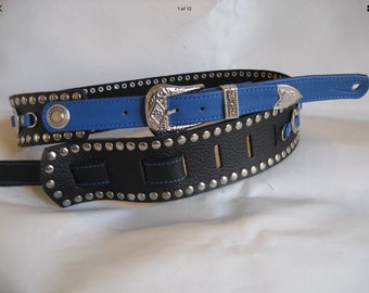 Black Leather Studded/ Conch Guitar Strap