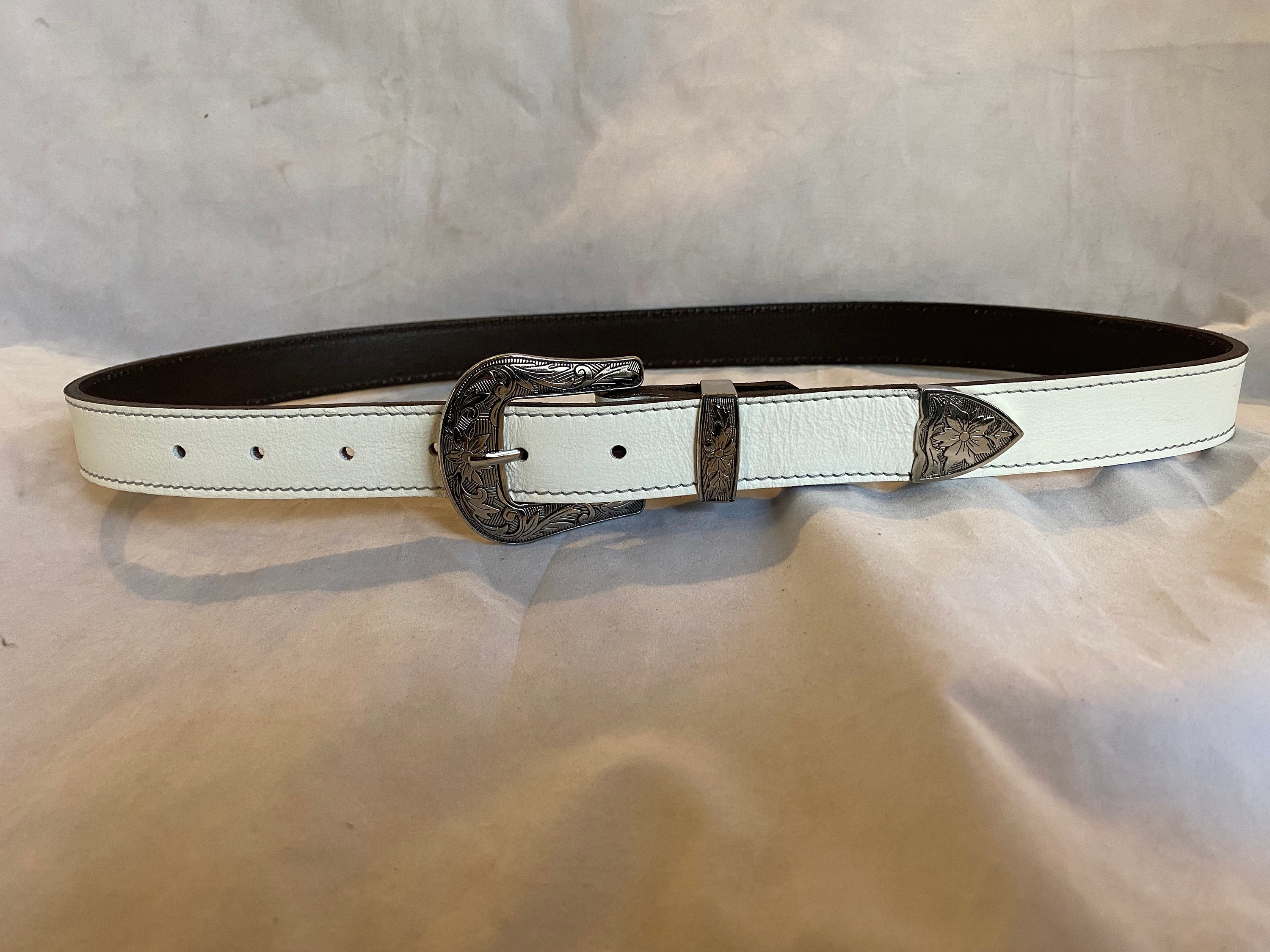 WHITE Leather 30mm Weston Style Belt