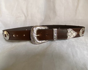 Vintage Croc Embossed Leather Western Belt: Ornate Silver  display picture 1