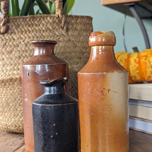 Antique Ink Bottles - Glazed Brown Ink Bottles | Ink Bottles with Pouring Spout