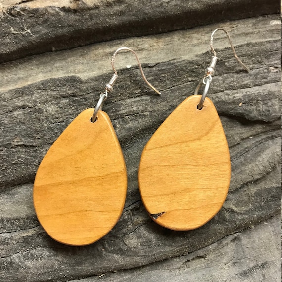 Dangle Cherry Wood Earrings Etsy