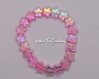 Beaded Bracelet Handmade, Gift For Her, Pink Beads - All the Stars