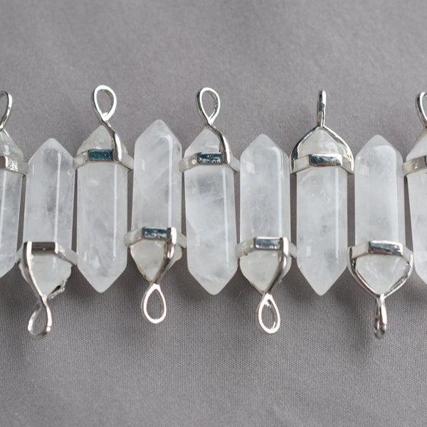 Healing crystal pendant, white quartz crystal, gemstone pendant, crystal point pendant