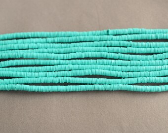 Turquoise disc beads, heishi disc beads, 3 mm, full strand, turquoise clay beads