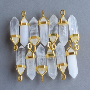 Healing crystal pendant, white quartz crystal, gemstone pendant, crystal point pendant