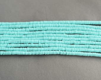 Light turquoise disc beads, heishi disc beads, full strand, turquoise clay beads for jewelry making