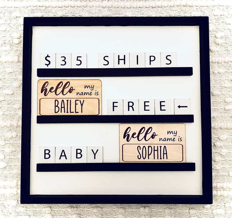 Newborn Hospital Photo Prop Custom Baby Shower Gift Birth Announcement Sign Hello My Name Is Personalized Plaque Wood Engraved Name Tag