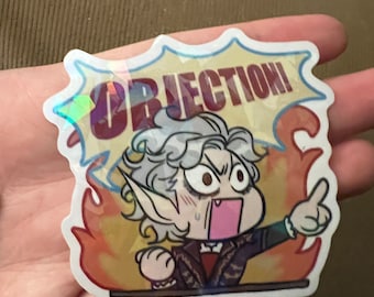 OBJECTION! Astarion Ancunín Baldur's Gate 3 BG3 Pheonix Wright Parody Sticker