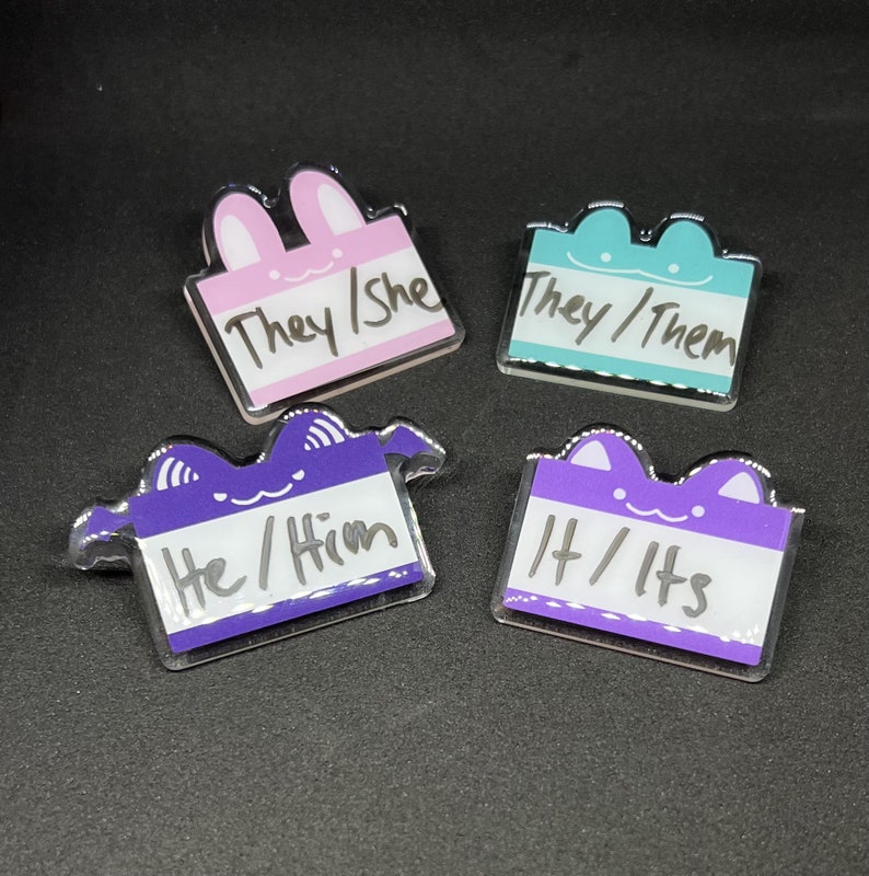 Cute Animal LGBTQ Name Tag Pronoun Pins Etsy