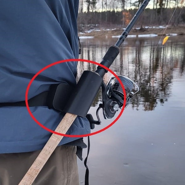 Fishing rod holder for waist bag / hands free fly fishing rod sleeve / belt bag hip pack rod holster / quick belt holder for fishing rod