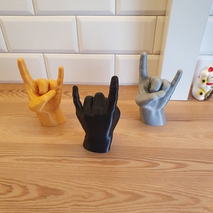 Rock on hand / Devils horn / Hell yeah / sign of the horns / rock roll / metal / hard / statue / object / sculpture decor art / ring holder image 4