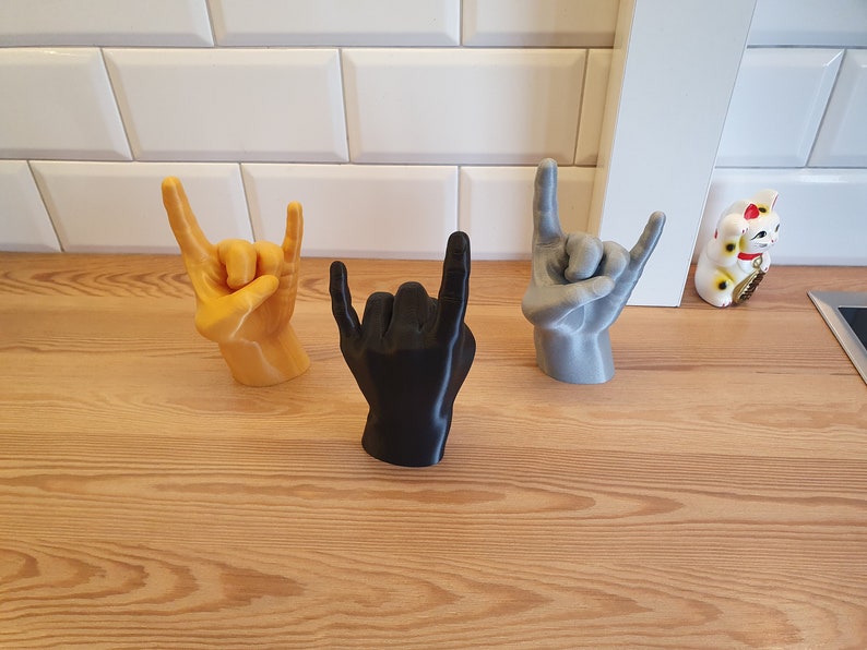 Rock on hand / Devils horn / Hell yeah / sign of the horns / rock roll / metal / hard / statue / object / sculpture decor art / ring holder image 4