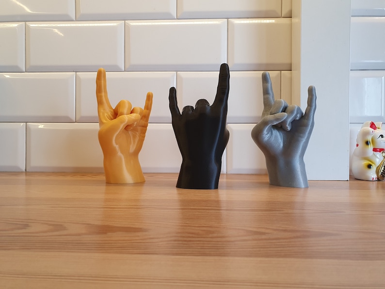 Rock on Hand / Teufelshorn / Hell yeah / Zeichen der Hörner / Rock Roll / Metall / hart / Statue / Objekt / Skulptur Dekor Kunst / Ringhalter Bild 1