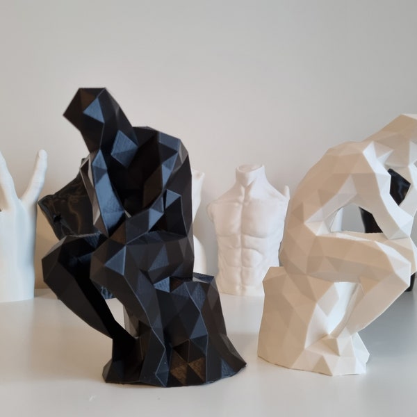 Sculpture en plastique Le penseur / objet d'art low poly / belle décoration intérieure / art intelligent philosophique