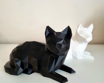 Kattensculptuur laag poly plastic / decorobject / kunstkattenliefhebber cadeau / kattenplankoppas / kattenstandbeeld beeldje