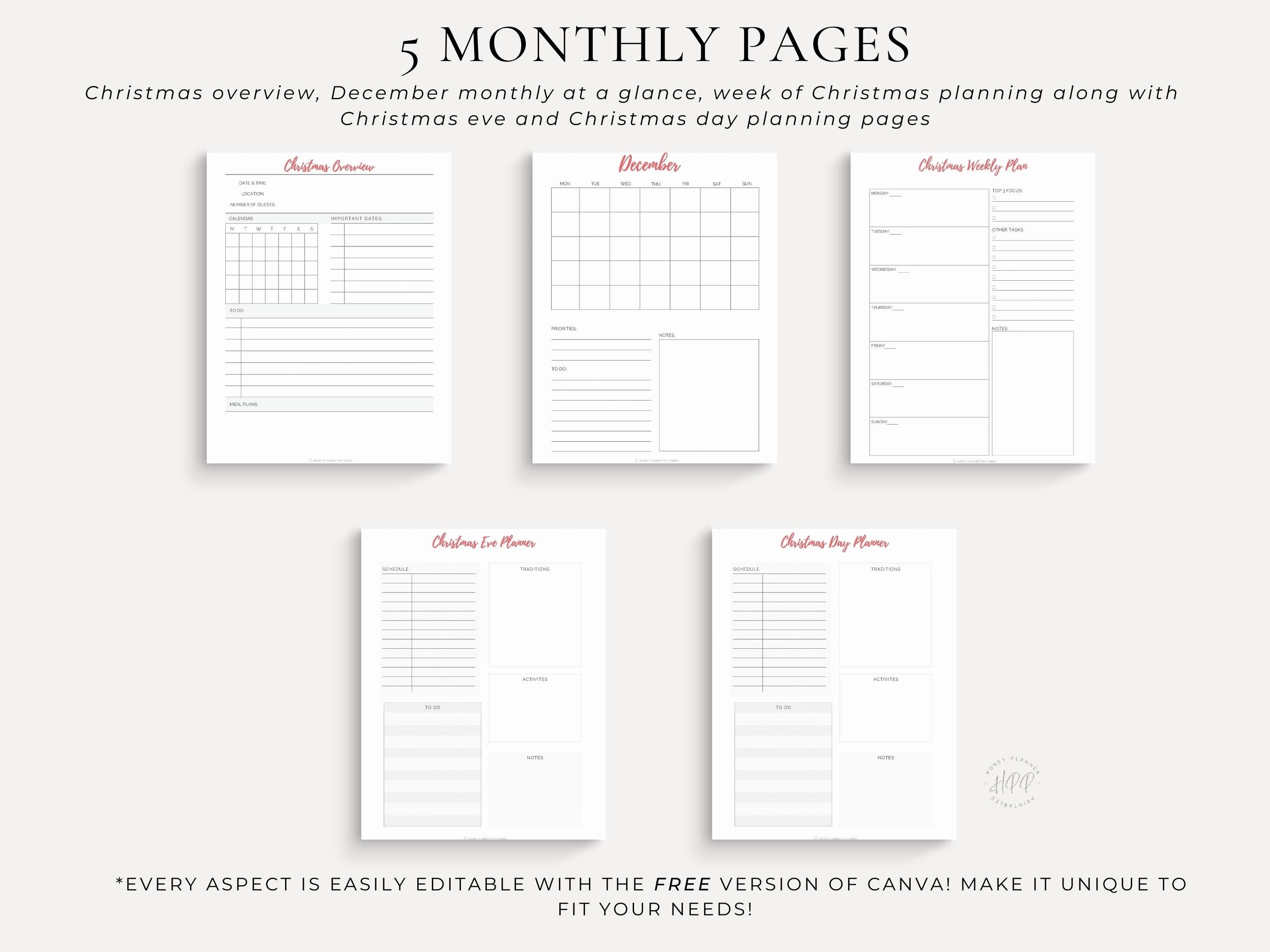 Christmas Planner Printable, Holiday Planner, Planner Inserts, Gift